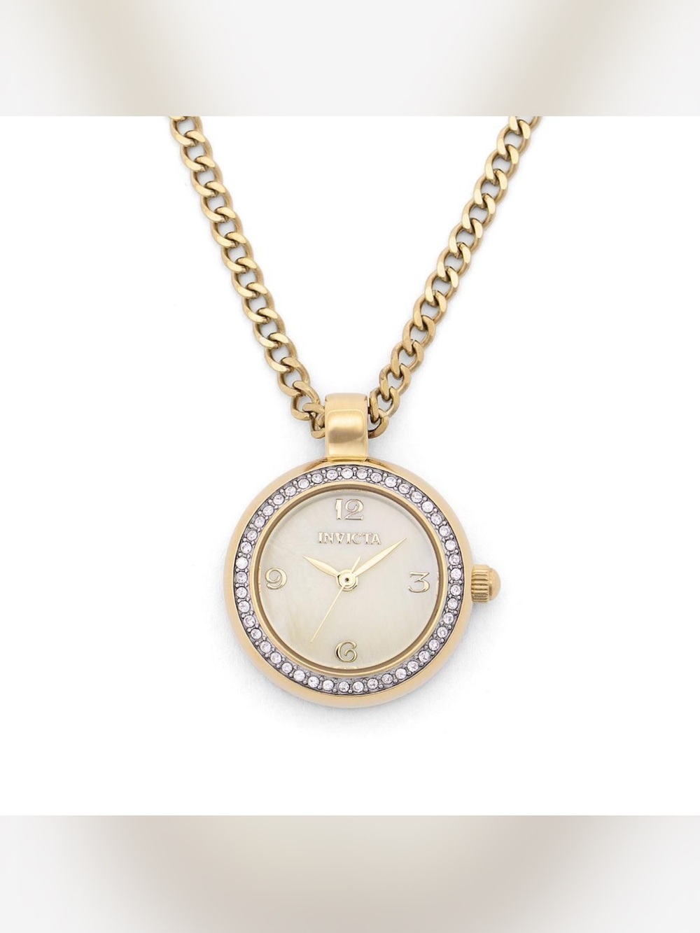 Invicta Gold Tone Mother-of-Pearl Pendant Necklace Watch